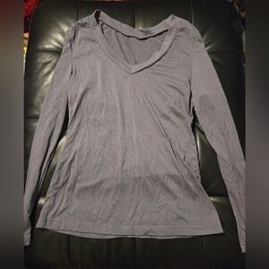 Women's V-Neck Long Sleeve Top - Gray